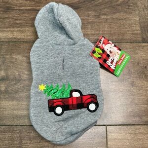 Holiday Dog Hoodie NWT - Extra Small - Gray with Red Truck & Christmas Tree